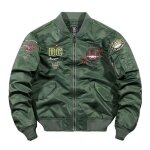 Blouson bomber homme veste aviateur printemps et automne veste zippee broderie col officier - vert