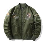 Blouson bomber veste aviateur homme col officier veste zippee broderie printemps et automne - vert