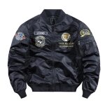 Blouson bomber veste aviateur homme printemps et automne veste zippee broderie col officier - noir Blouson bomber veste aviateur homme printemps et automne veste zippee broderie col officier - noir