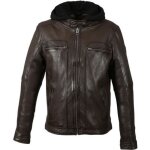 Blouson en cuir mouton - oakwood - capuche amovible - marron - homme - adulte