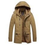 Blouson à capuche hommes hiver casual veste zippee chaude automne hiver couleur unie - kaki Blouson à capuche hommes hiver casual veste zippee chaude automne hiver couleur unie - kaki