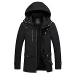 Blouson � capuche hommes hiver casual veste zippee chaude automne hiver couleur unie - noir