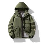 Blouson capuche homme hiver chaud doublé polaire casual veste zippee multi poches en coton couleur unie ... Blouson capuche homme hiver chaud doublé polaire casual veste zippee multi poches en coton couleur unie ...