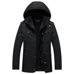 Blouson � capuche hommes - leoclotho - noir - veste jean - veste aviateur - manteau