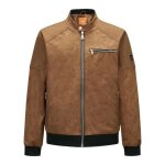 Blouson camel en daim aspect dlav avec un col lgrement montant  pression