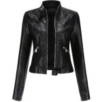 Blouson court simili cuir femme insfity - noir - coupe slim - col montant - fermeture clair
