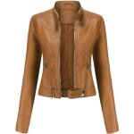 Blouson court simili cuir femme insfity - printemps et automne - col montant - camel Blouson court simili cuir femme insfity - printemps et automne - col montant - camel