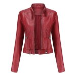 Blouson court simili cuir femme insfity - rouge - coupe slim - col montant - fermeture clair