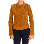 Blouson cuir femme manches longues courtes 9066 - chameau