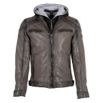 Blouson cuir gipsy gris - coupe droite - manches longues - col � capuche