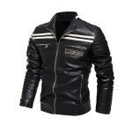 Blouson en cuir pour homme - funmoon - plus chaud en velours - moto et loisirs - noir