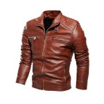 Blouson en cuir pour homme - funmoon - plus chaud en velours - moto et loisirs - rouge Blouson en cuir pour homme - funmoon - plus chaud en velours - moto et loisirs - rouge