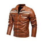 Blouson en cuir pour homme - funmoon - plus chaud en velours - moto et loisirs - rouge Blouson en cuir pour homme - funmoon - plus chaud en velours - moto et loisirs - rouge