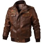 Blouson en cuir homme - funmoon - manteau de moto bomber veste jacket pu - grande taille - marron
