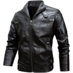Blouson en cuir homme - manteau de moto bomber veste jacket - grande taille noir