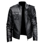 Blouson cuir homme - veste cuir homme - mode printemps automne - col montant - fit confortable - noir ... Blouson cuir homme - veste cuir homme - mode printemps automne - col montant - fit confortable - noir ...
