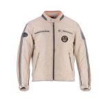 Blouson cuir moto helstons ace rag - beige / orange / bleu - 6xl