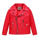 Blouson enfant fille en similicuir col revers motard automne printemps - rouge - insfity - mixte