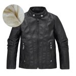 Blouson enfant garon en similicuir - insfity - col montant - noir