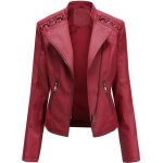 Blouson femme - couleur unie - en cuir mince - rouge