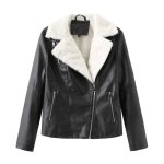 Blouson femme insfity - simili cuir doublé polaire - hiver noir - col revers manches longues Blouson femme insfity - simili cuir doublé polaire - hiver noir - col revers manches longues