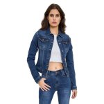 Veste en jean femme manches longues - blouson court à poches - style décontracté couleur stone used Veste en jean femme manches longues - blouson court à poches - style décontracté couleur stone used