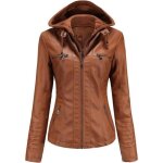 Blouson femme simili cuir  capuche amovible insfity - camel