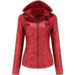 Blouson femme simili cuir  capuche amovible insfity - rouge