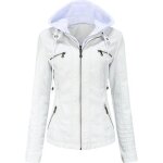 Blouson femme simili cuir  capuche amovible printemps et automne veste zippee couleur unie