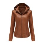 Blouson femme simili cuir  capuche doublee polaire - insfity - slim fit - marron