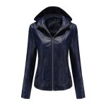 Blouson femme simili cuir  capuche doublee polaire veste chaude zippee slim fit col montant couleur ...