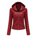 Blouson femme simili cuir  capuche doublee polaire veste chaude zippee slim fit col montant couleur ...