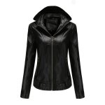 Blouson femme simili cuir  capuche doublee polaire veste chaude zippee slim fit col montant - insfity ...