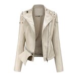 Blouson femme en simili cuir col montant veste zippee fashion couleur unie pour printemps et automne ...