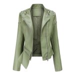Blouson femme en simili cuir col montant veste zippee fashion couleur unie pour printemps et automne ...