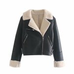Blouson femme simili cuir double polaire hiver chaud - funmoon - noir - manches longues