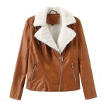 Blouson femme simili cuir double polaire hiver col revers manches longues chaud - insfity - marron