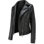 Blouson femme simili cuir insfity - printemps et automne - col rabattu - noir