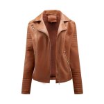 Blouson femme en simili cuir insfity - slim fit mi - saison camel - col revers et fermeture éclair Blouson femme en simili cuir insfity - slim fit mi - saison camel - col revers et fermeture éclair