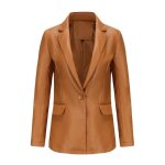 Blouson femme simili cuir insfity - printemps / automne - col tailleur - camel