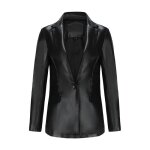 Blouson femme simili cuir printemps et automne casual veste de costume col tailleur couleur unie - noir ...