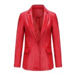 Blouson femme simili cuir printemps et automne casual veste de costume col tailleur couleur unie - rouge ...