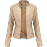 Blouson femme simili cuir printemps et automne casual veste zippee col montant couleur unie