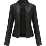Blouson femme simili cuir printemps et automne insfity - noir - coupe slim col montant fermeture clair ...