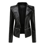 Blouson femme simili cuir printemps et automne - insfity - veste zippee manches longues - bord amovible ...
