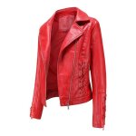 Blouson femme simili cuir printemps et automne veste zippee col rabattu couleur unie Blouson femme simili cuir printemps et automne veste zippee col rabattu couleur unie