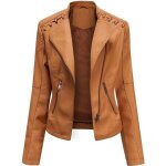 Blouson femme simili cuir slim fit - insfity - printemps et automne - col montant - camel