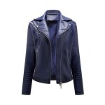 Blouson femme en simili cuir slim fit mi - saison - insfity - bleu - col revers Blouson femme en simili cuir slim fit mi - saison - insfity - bleu - col revers
