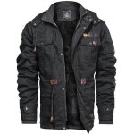 Blouson hiver capuche homme chaud doubl� polaire veste cargo en coton col montant couleur unie