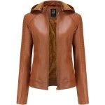 Blouson hiver femme en simili cuir doublee polaire slim fit - camel Blouson hiver femme en simili cuir doublee polaire slim fit - camel